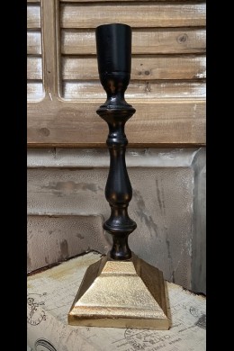  9"H x 3"W TURIN LARGE BLACK AND GOLD  CANDLESTICK [901381]